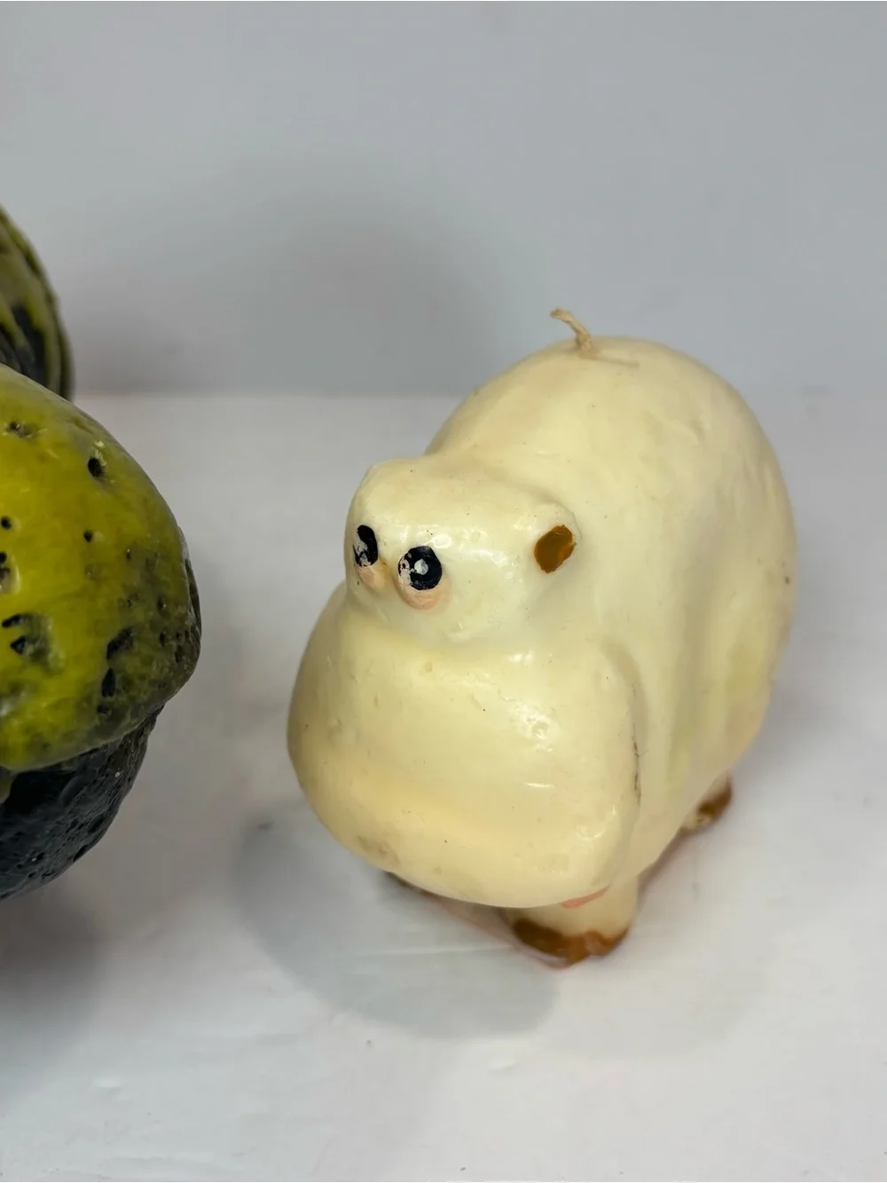 Vtg Candle Creations Lot of 2 Green & White Hippo 1970’s Unused Wax MCM Candles